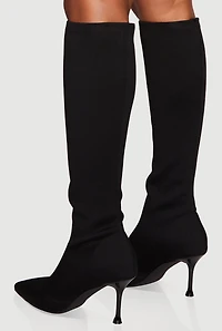 Womens Trendy Pointed Toe Spool Heel Sock Boots, Black,