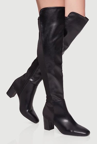 Womens Over The Knee Almond Toe Block Heel Boots,