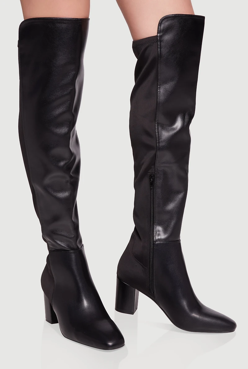 Womens Over The Knee Almond Toe Block Heel Boots,