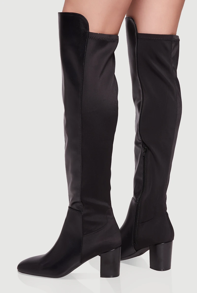 Womens Over The Knee Almond Toe Block Heel Boots,
