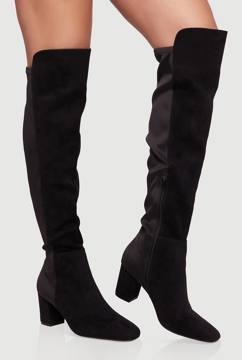 Womens Over The Knee Almond Toe Block Heel Boots,