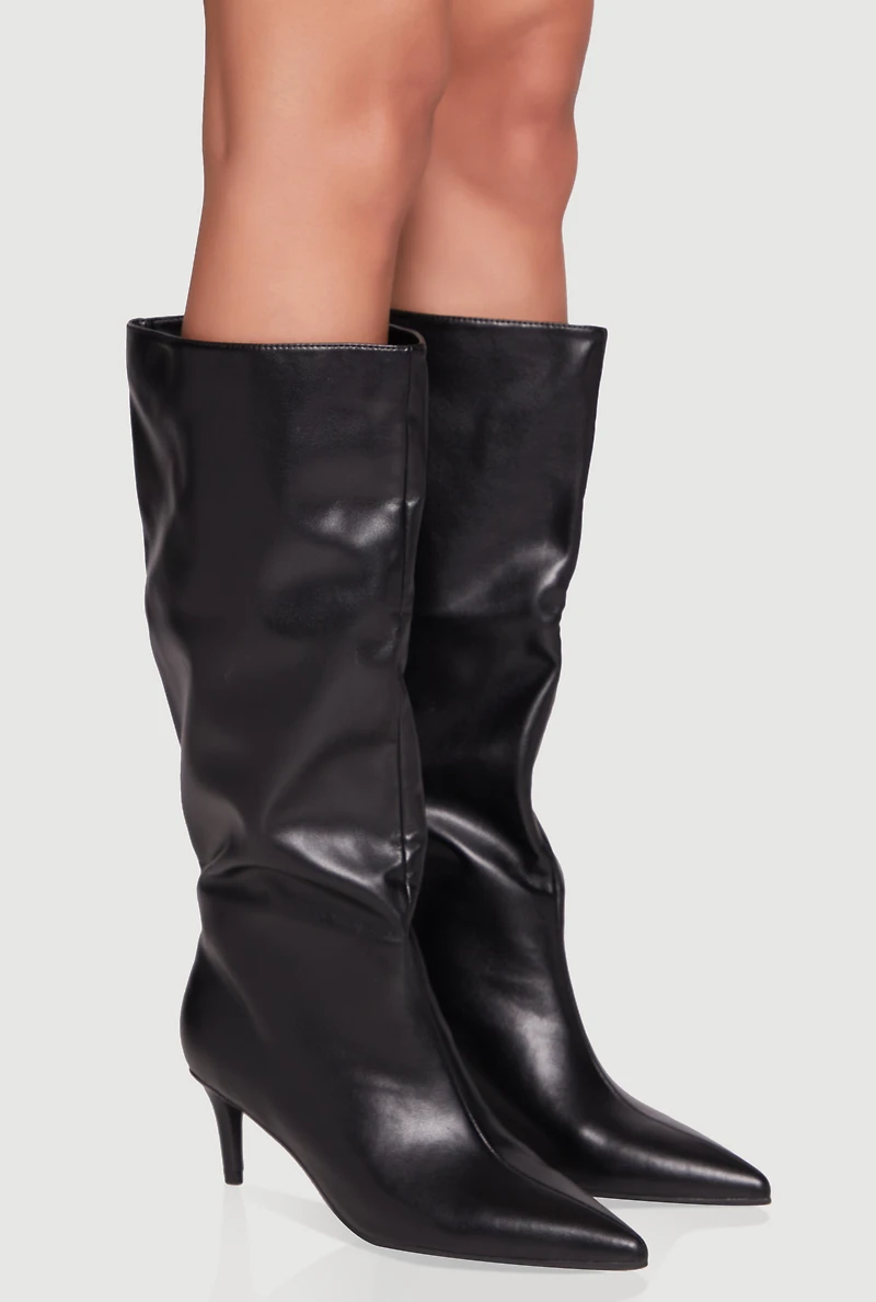 Womens Trendy Pointed Toe Stiletto Slouch Boots, Black, Size 8