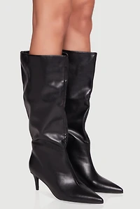 Womens Trendy Pointed Toe Stiletto Slouch Boots, Black, Size 8