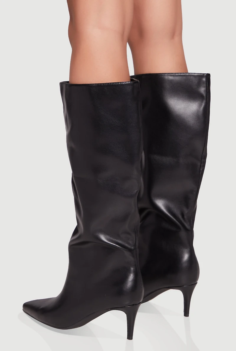 Womens Trendy Pointed Toe Stiletto Slouch Boots, Black, Size 8