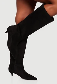 Side Zip Pointed Toe Kitten Heel Knee High Boots