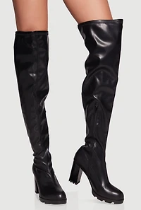 Chunky Block Heel Over The Knee Boots