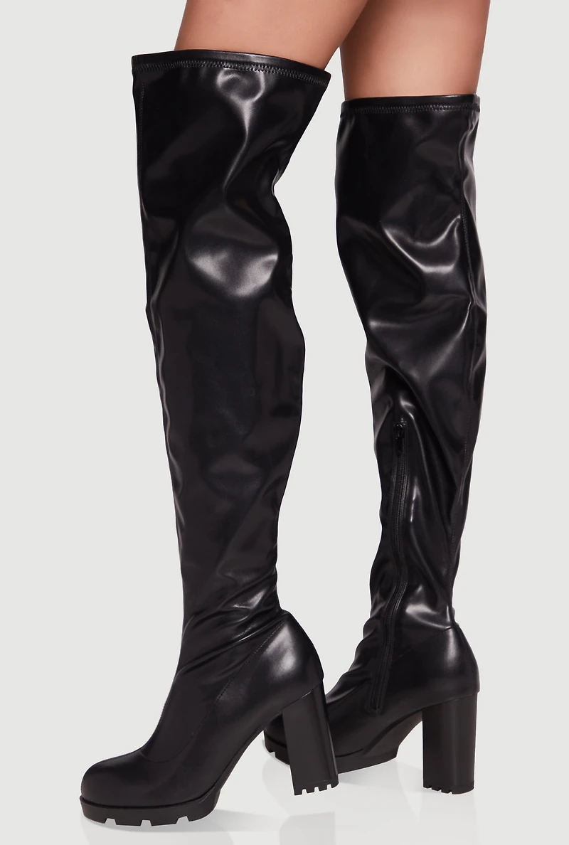 Chunky Block Heel Over The Knee Boots