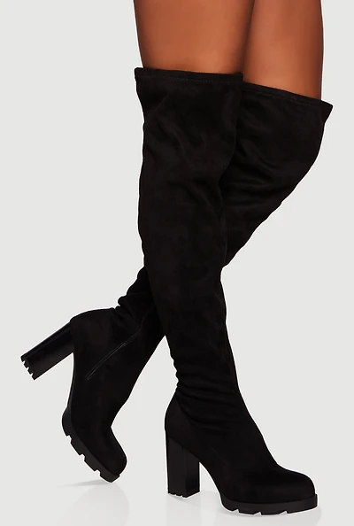 Womens Chunky Block Heel Over The Knee Boots,