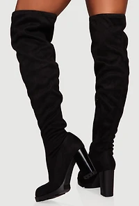 Womens Chunky Block Heel Over The Knee Boots,