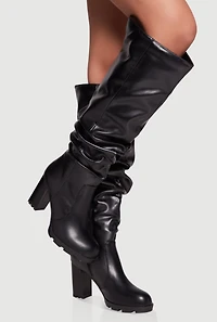 Knee High Round Toe Block Heel Slouch Boots