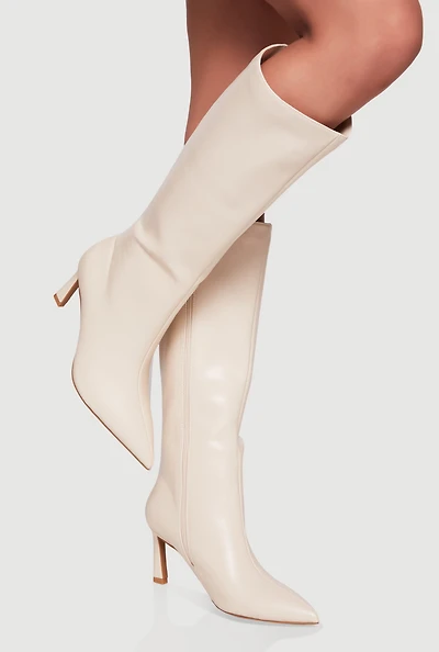 Womens Pointy Toe Side Zip High Heel Boots,