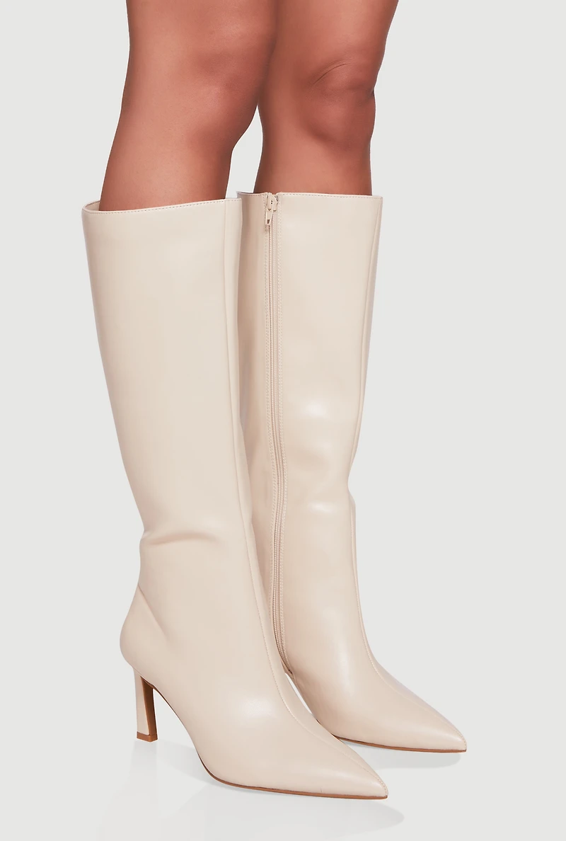 Womens Pointy Toe Side Zip High Heel Boots,