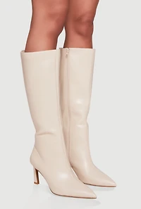 Womens Pointy Toe Side Zip High Heel Boots,