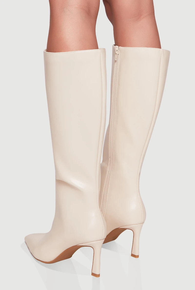 Womens Pointy Toe Side Zip High Heel Boots,