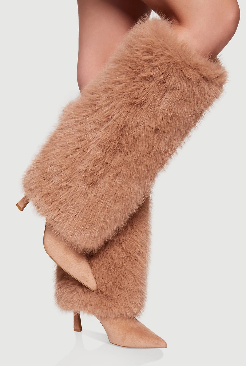 Womens Faux Fur Stiletto Knee High Boots,