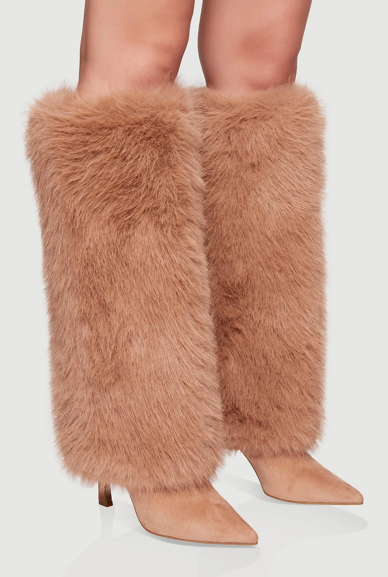 Womens Faux Fur Stiletto Knee High Boots,