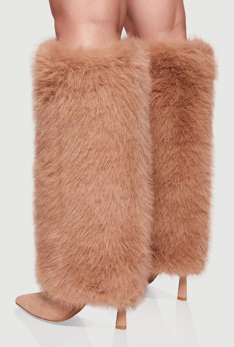 Womens Faux Fur Stiletto Knee High Boots,