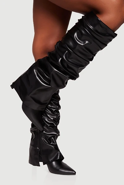 Womens Pointy Toe Stiletto Knee High Slouch Boots,
