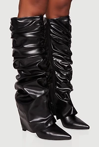 Womens Pointy Toe Stiletto Knee High Slouch Boots,