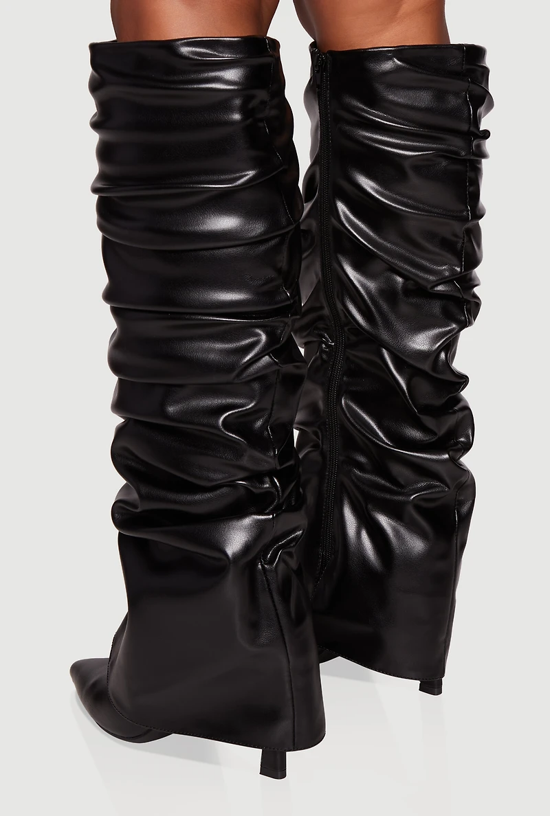 Womens Pointy Toe Stiletto Knee High Slouch Boots,