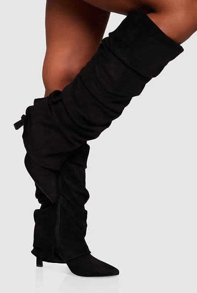 Womens Pointy Toe Stiletto Knee High Slouch Boots,