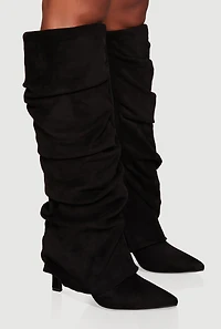 Womens Pointy Toe Stiletto Knee High Slouch Boots,