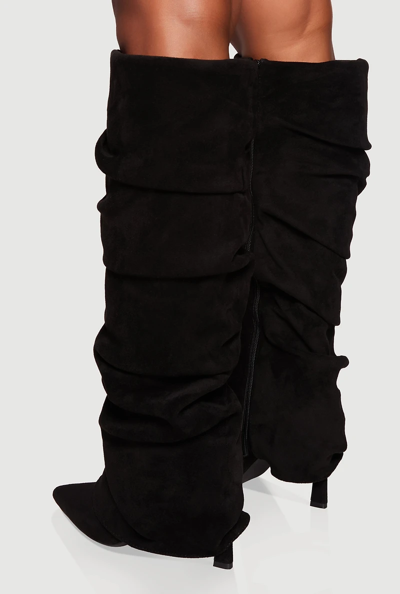Womens Pointy Toe Stiletto Knee High Slouch Boots,