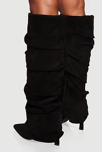 Womens Pointy Toe Stiletto Knee High Slouch Boots,