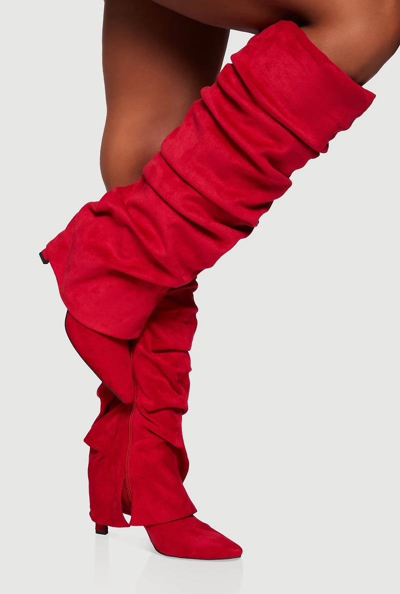 Pointy Toe Stiletto Knee High Slouch Boots