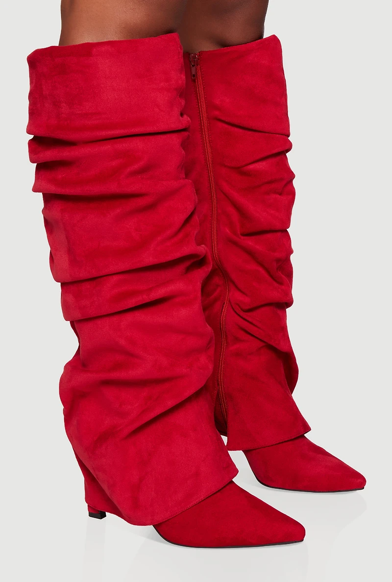 Pointy Toe Stiletto Knee High Slouch Boots