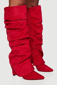 Pointy Toe Stiletto Knee High Slouch Boots