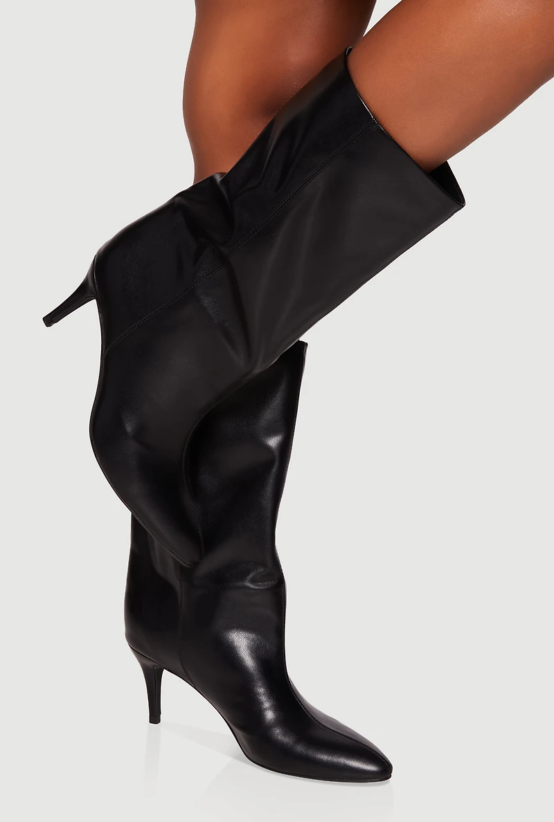 Pointy Toe Mid Calf Stiletto Boots