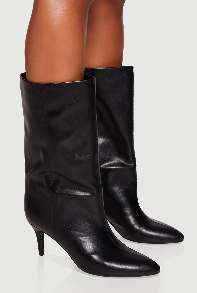 Pointy Toe Mid Calf Stiletto Boots