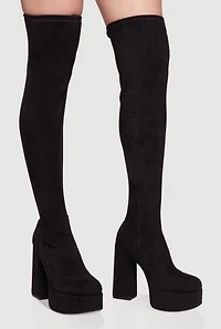 Womens Platform Block Heel Over the Knee Boots, Black, Size 7.5