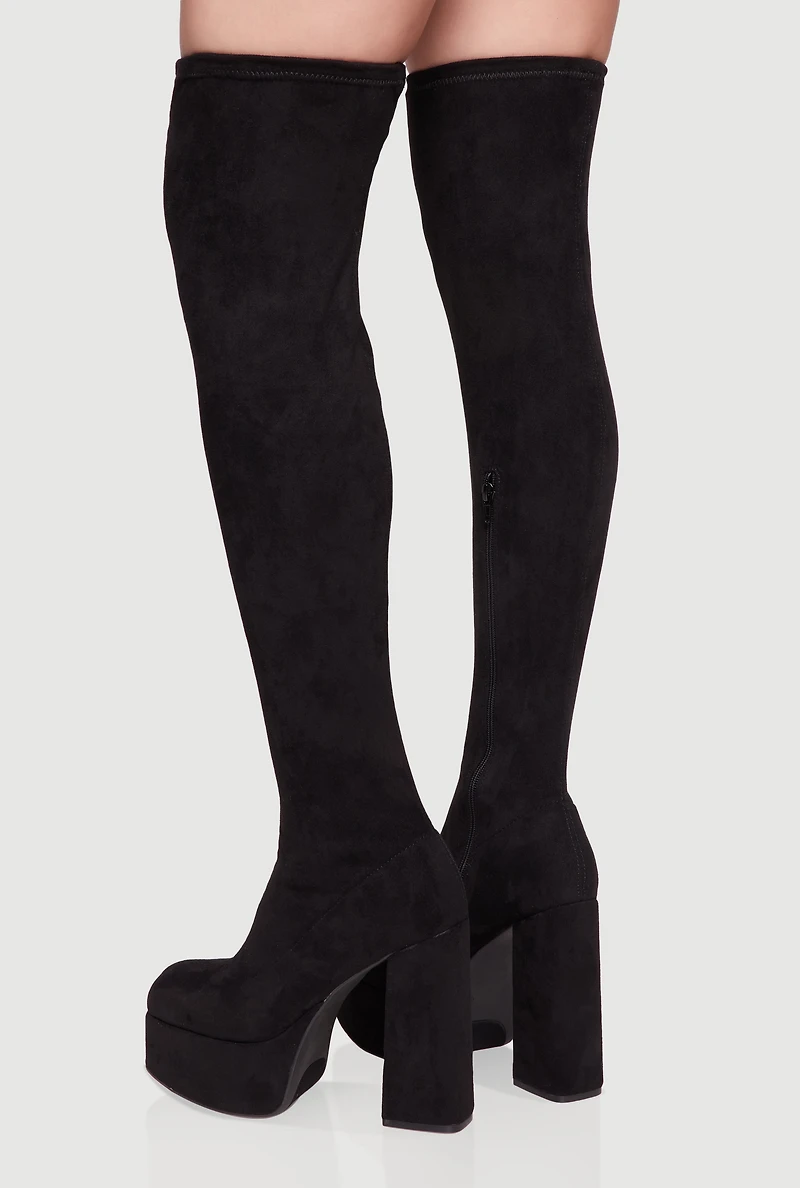 Womens Platform Block Heel Over the Knee Boots, Black, Size 7.5