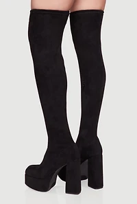 Womens Platform Block Heel Over the Knee Boots, Black, Size 7.5