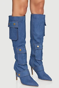 Knee High Stiletto Boots with Cargo Pockets