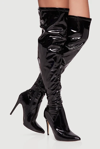 Womens Pointy Toe Thigh High Stiletto Boots,