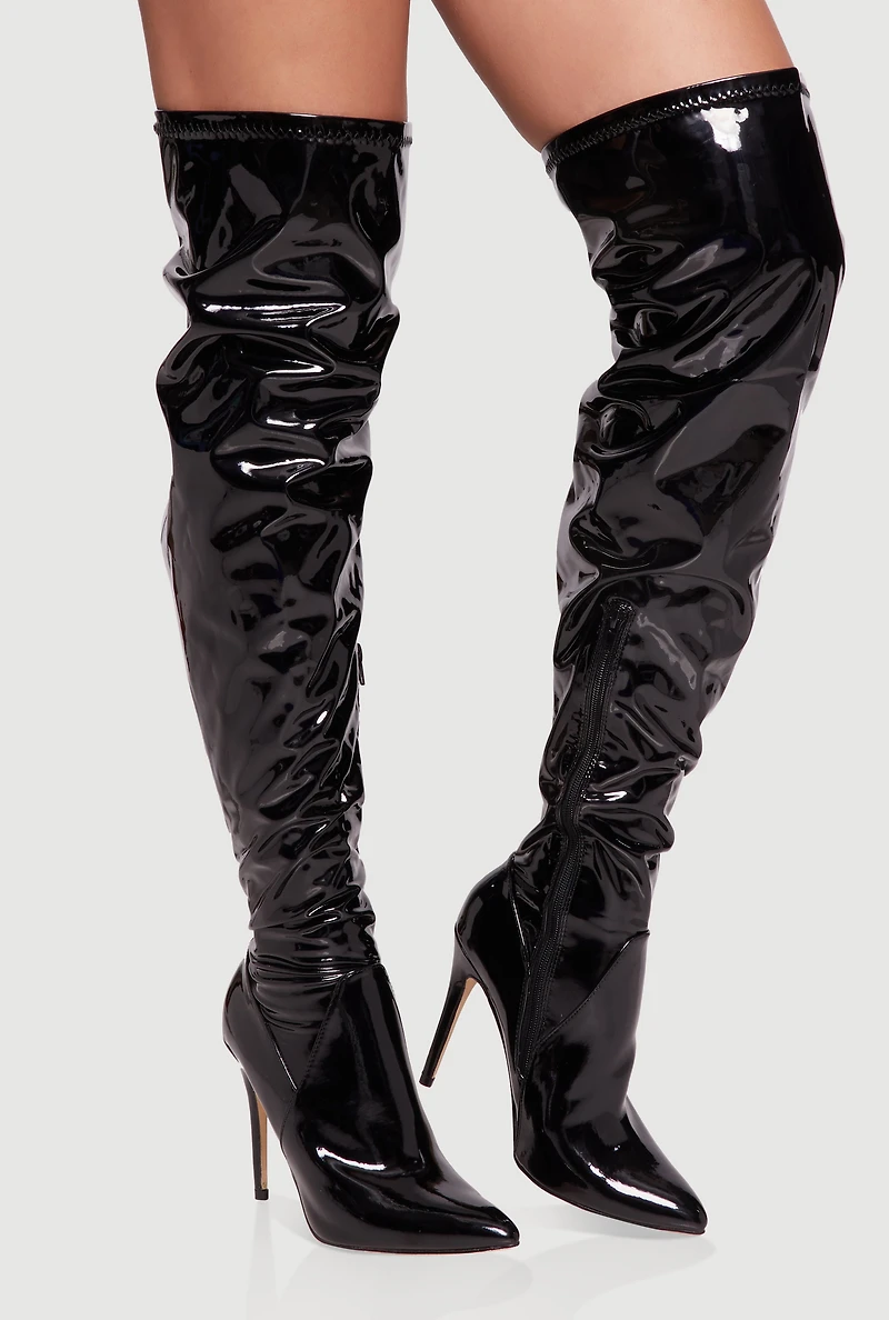 Womens Pointy Toe Thigh High Stiletto Boots,