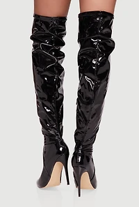 Womens Pointy Toe Thigh High Stiletto Boots, Black,