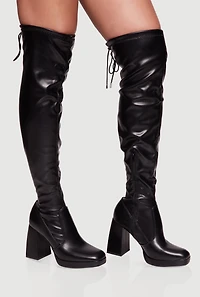 Womens Trendy Square Toe Block Heel Over The Knee Boots, Black,