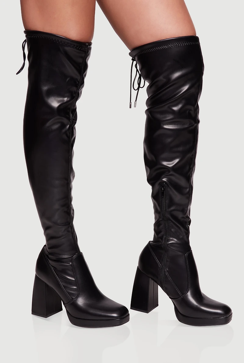 Womens Trendy Square Toe Block Heel Over The Knee Boots, Black, Size 5.5