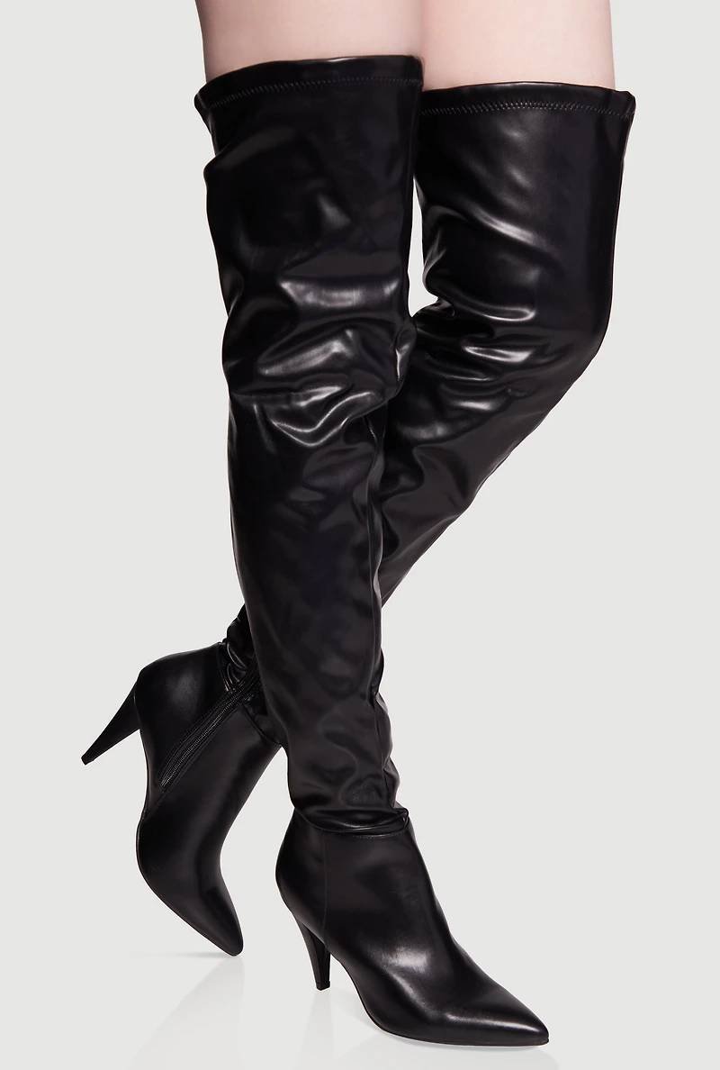 Womens Side Zip Over The Knee Thigh High Boots, Black,
