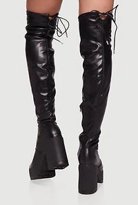 Tie Back Chunky Heel Over The Knee Platform Boots