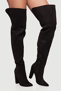Womens Thigh High Pointed Toe Block Heel Boots,