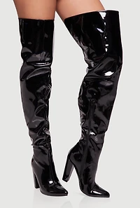 Womens Thigh High Pointed Toe Block Heel Boots,