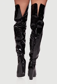 Womens Thigh High Pointed Toe Block Heel Boots,