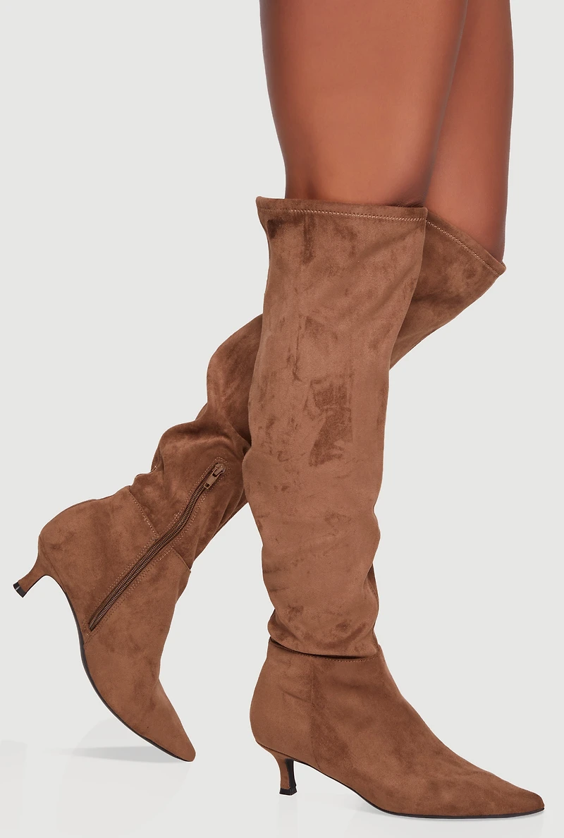Pointy Toe Kitten Heel Over The Knee Boots