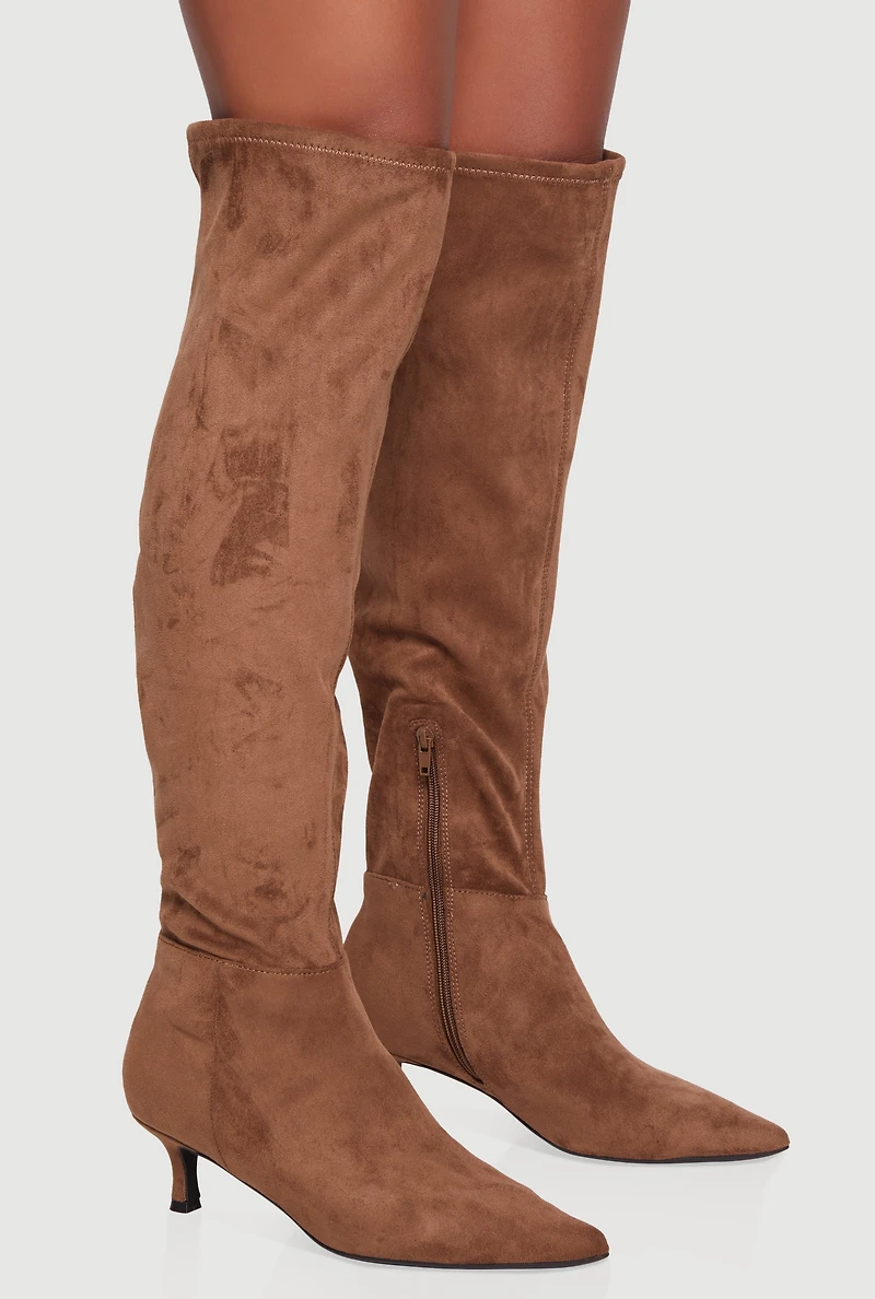 Pointy Toe Kitten Heel Over The Knee Boots