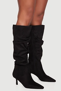 Pointy Toe Side Zip Stiletto Slouch Boots